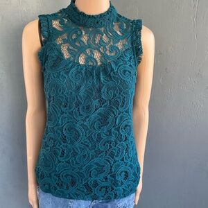 HeartSoul Blue Sleeveless Fitted Blouse with Mandarin Collar